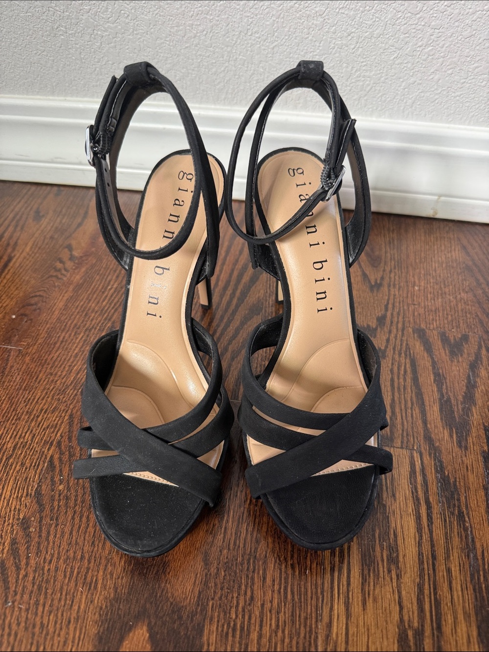 Gianni Bini Black Strappy Block Heel Sandals with Ankle Strap
